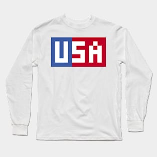 Pixel USA White Letters on Red and Blue Long Sleeve T-Shirt